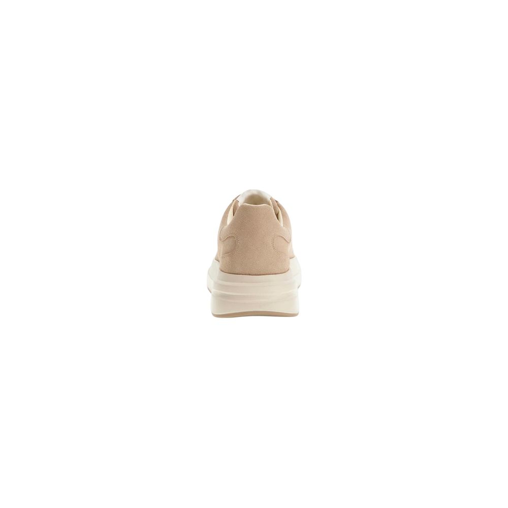 Beige Suede Leather Low Top Sneakers