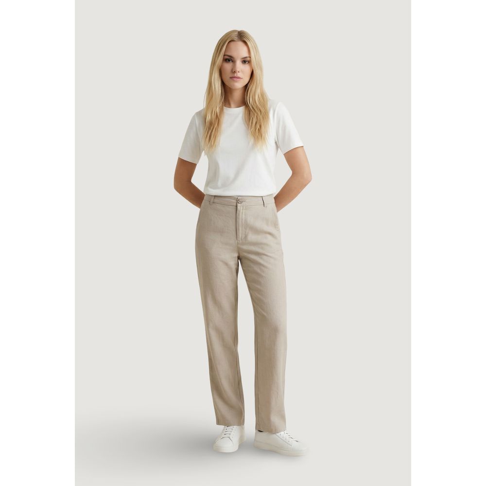 Beige Viscose Casual Pants