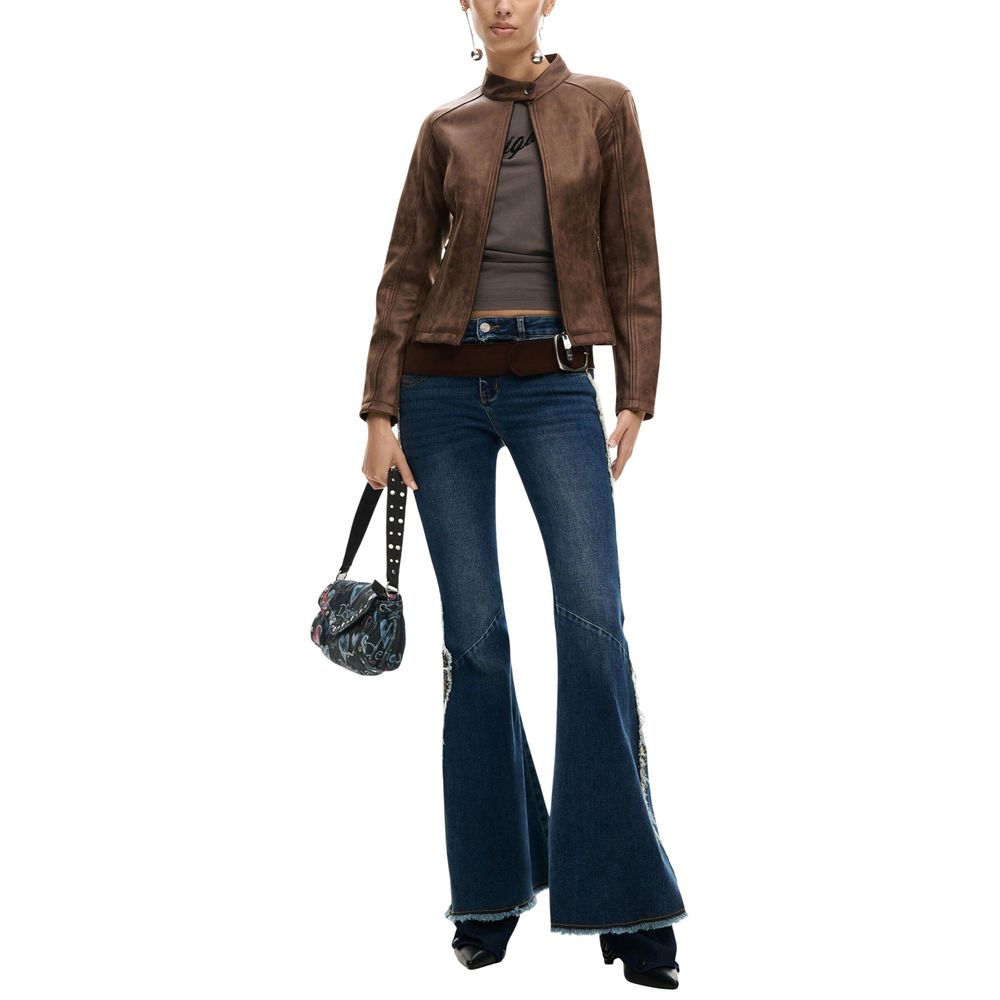 Brown Polyester Full-Length Jacket