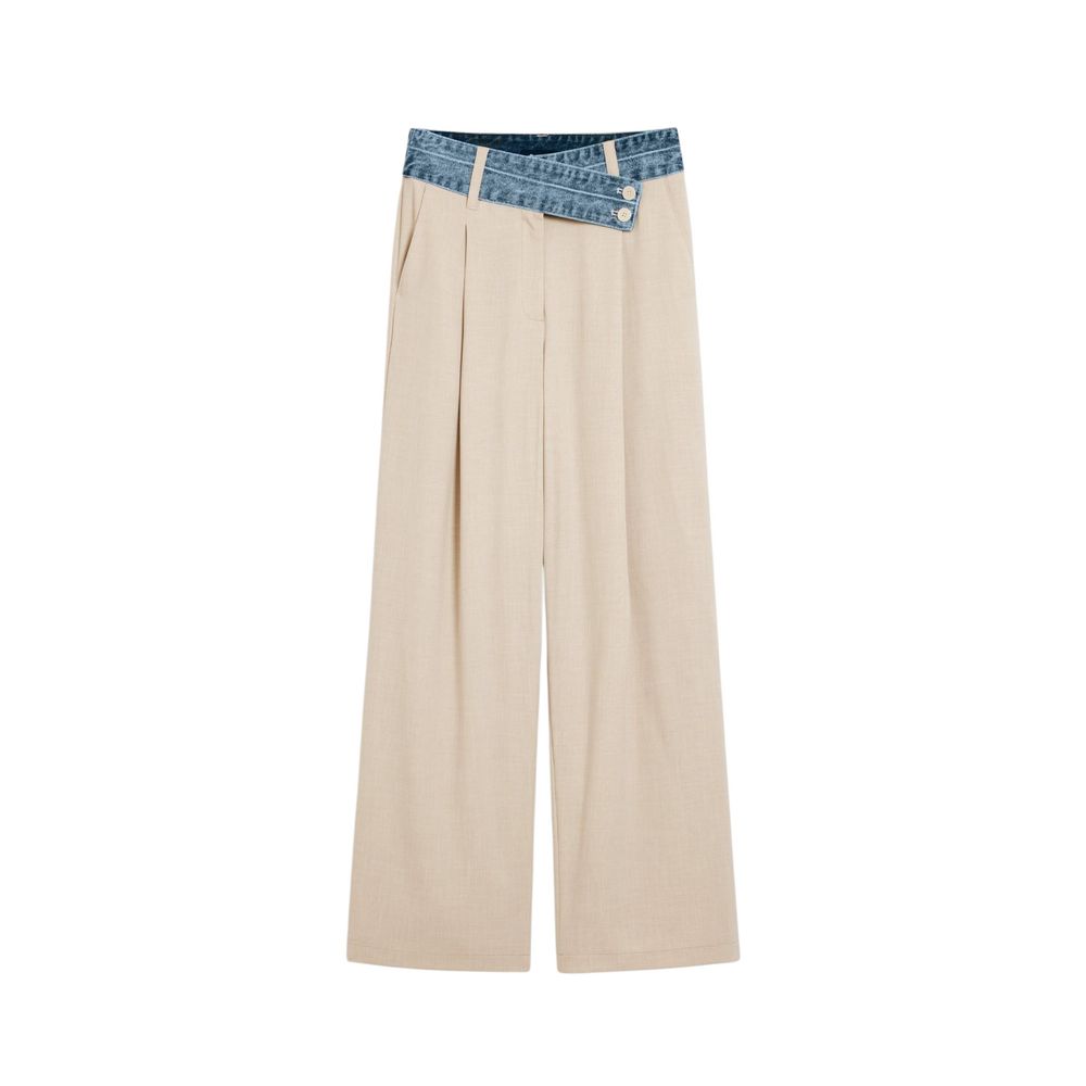 Beige Viscose Flared Pants