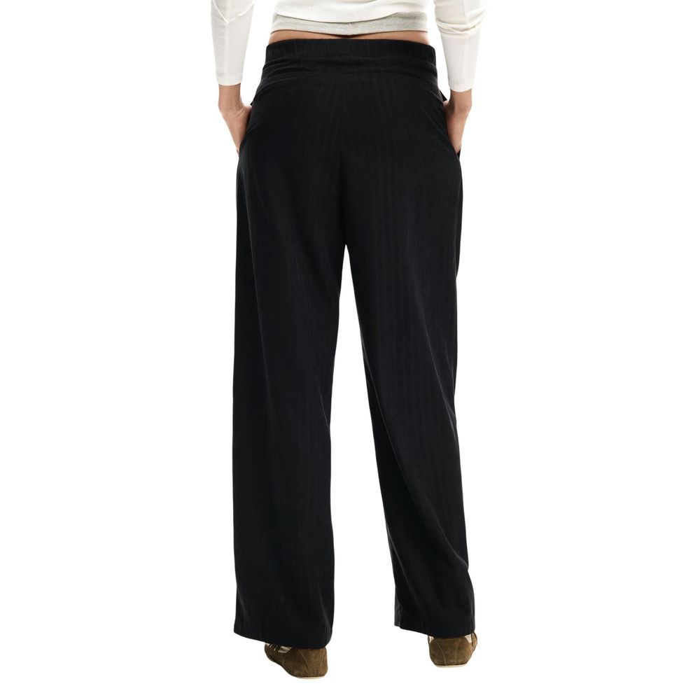 Black Polyester Casual Pants
