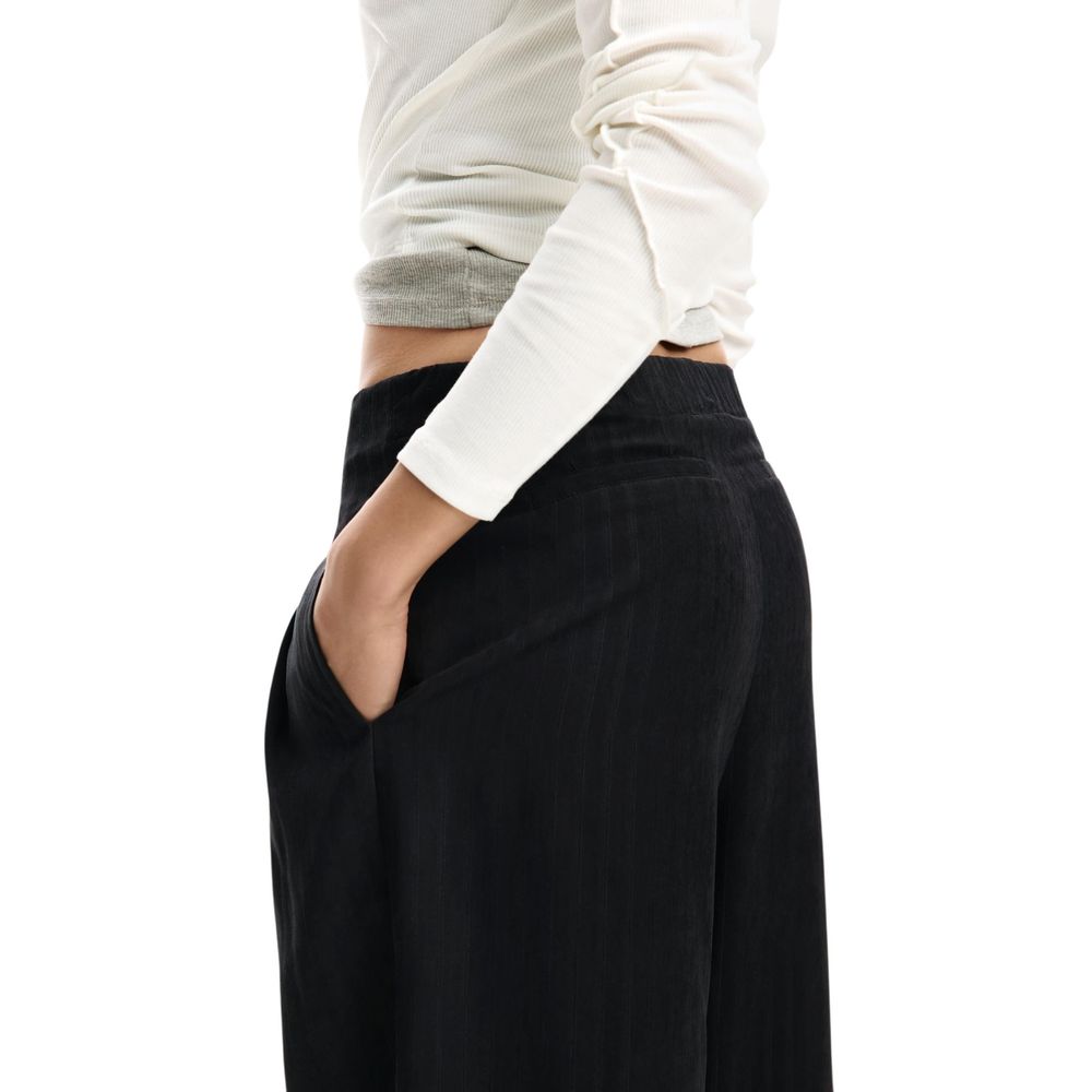 Black Polyester Casual Pants