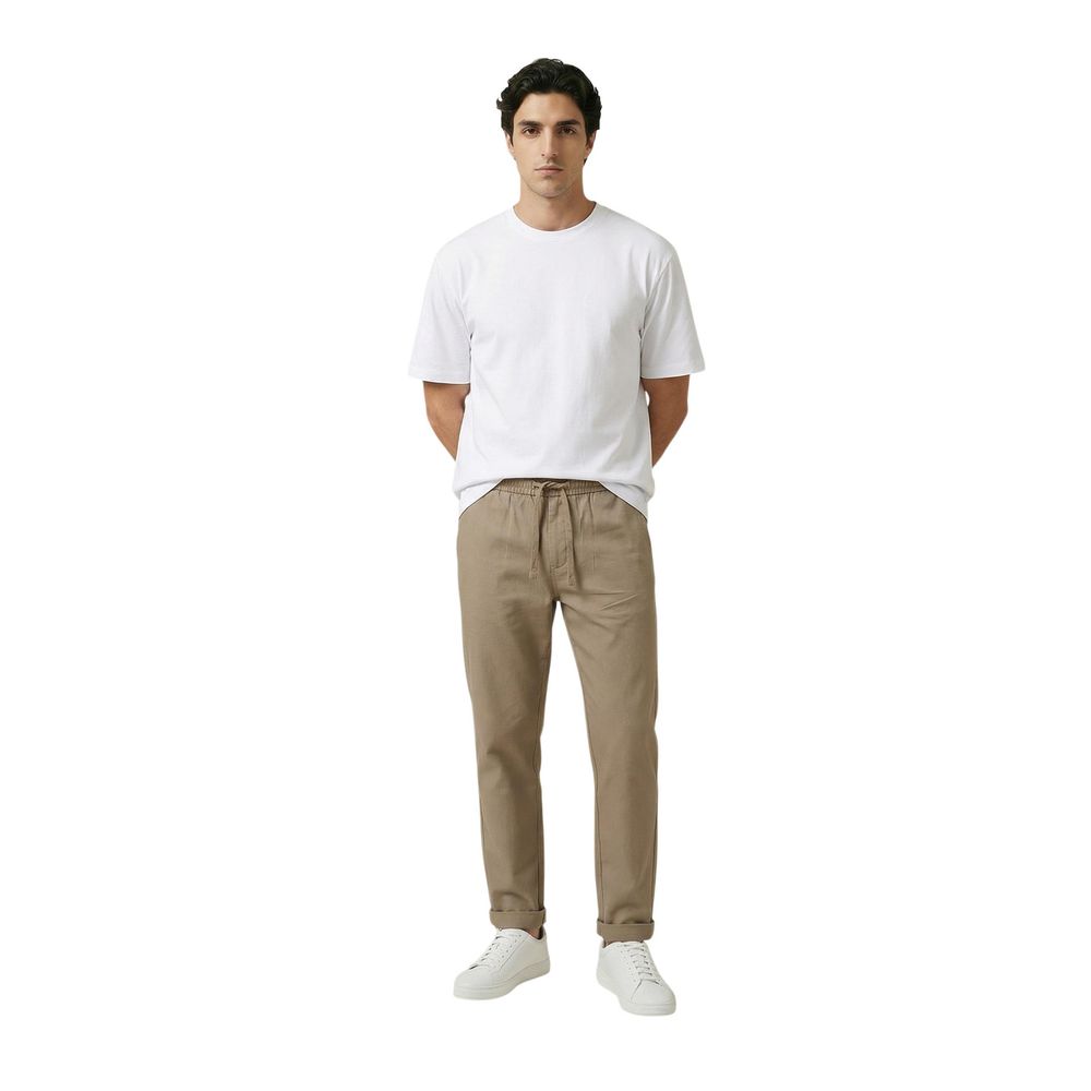 Brown Polyester Casual Pants