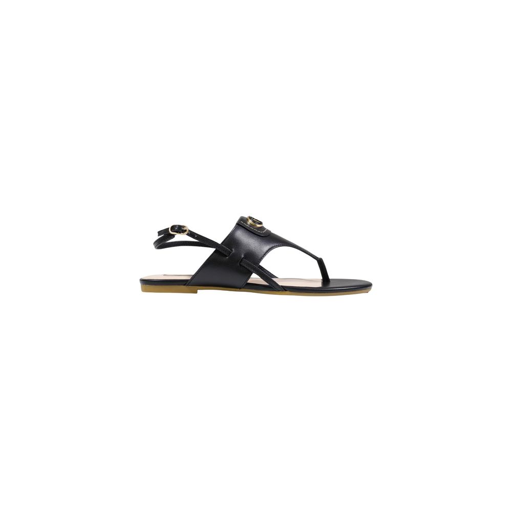 Black Leather Flat Sandals