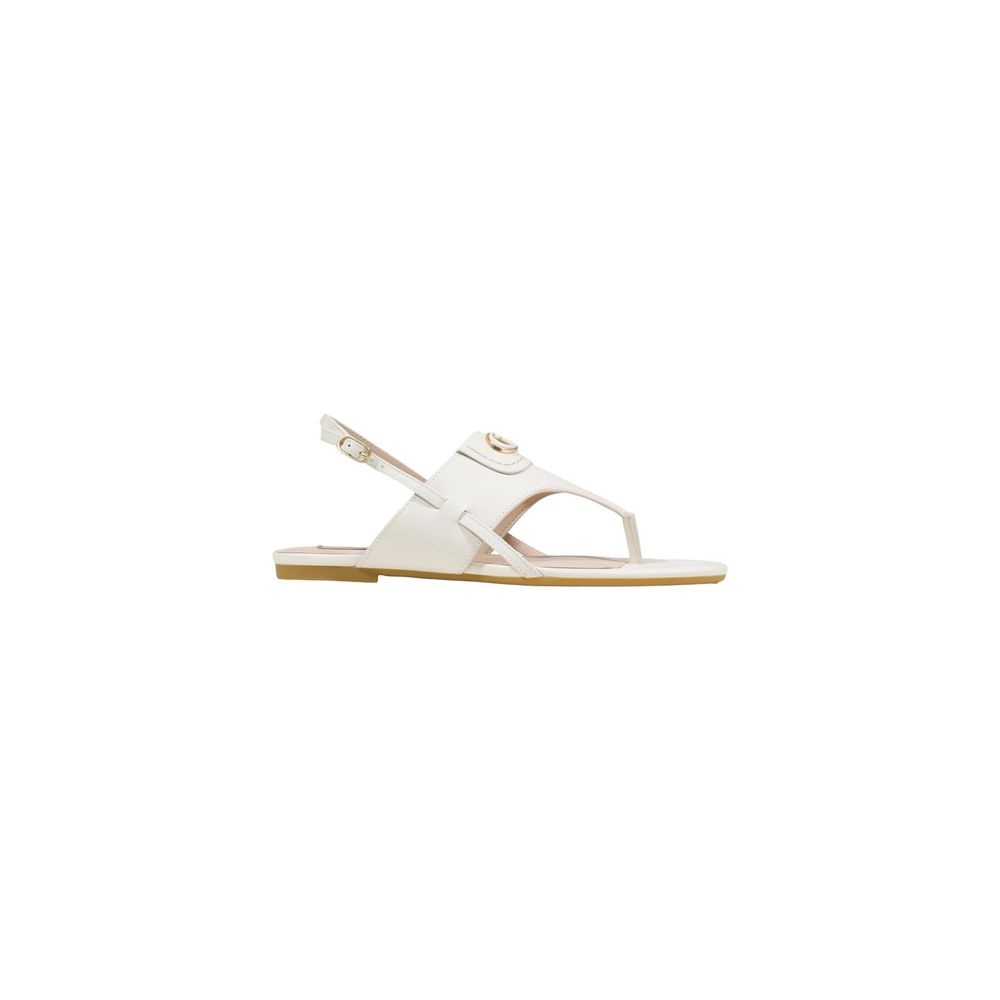 White Leather Flat Sandals