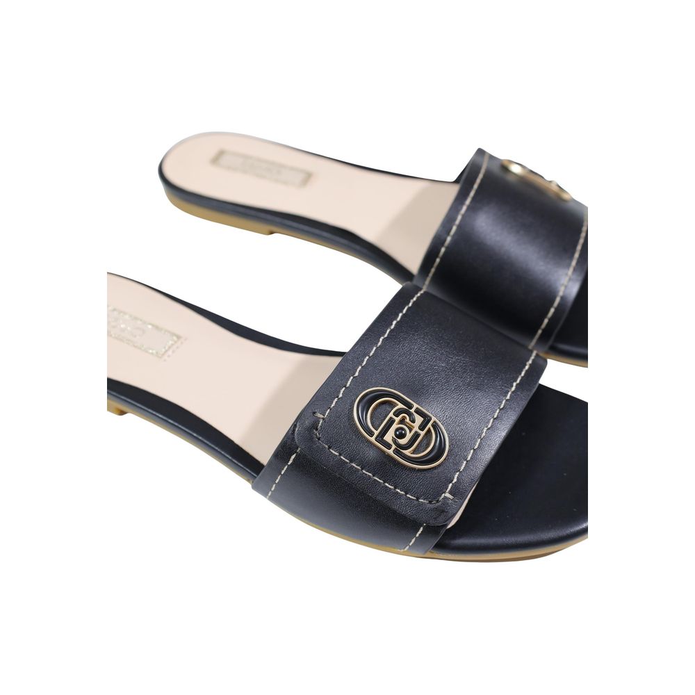 Black Leather Flat Sandals