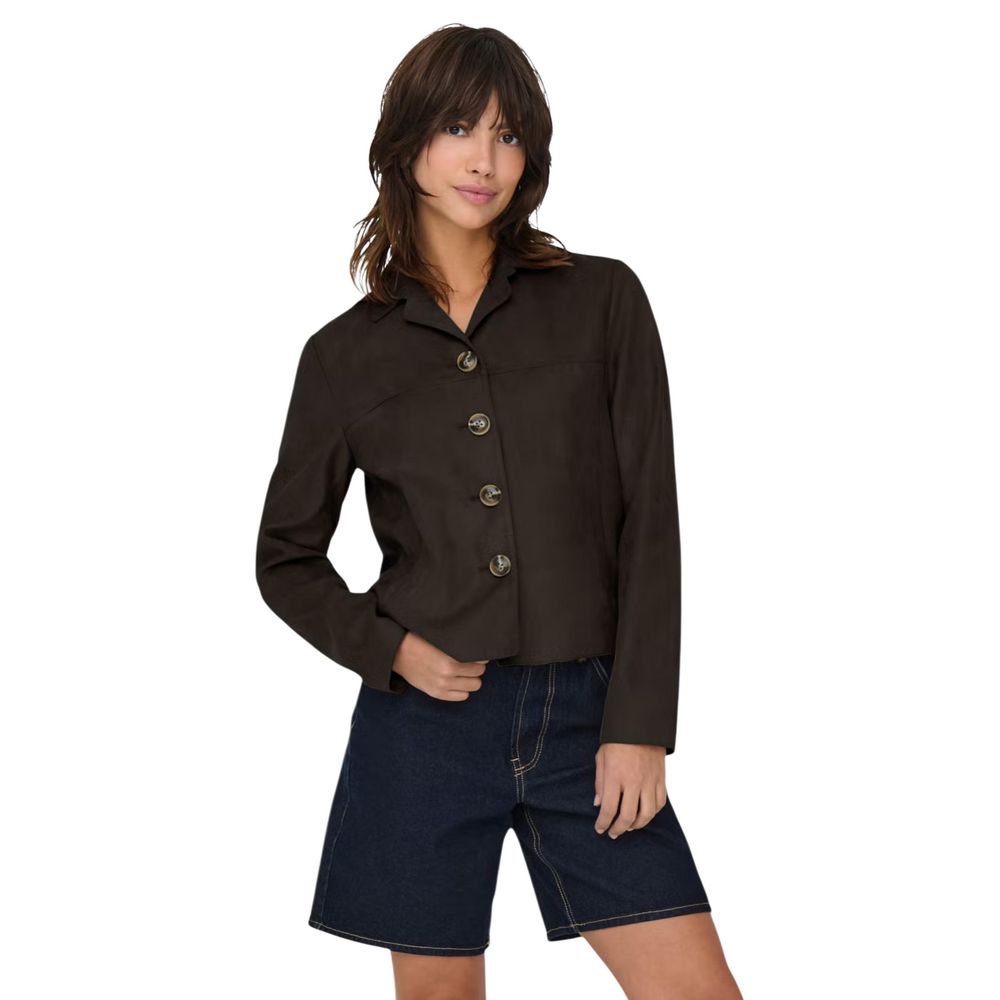 Brown Polyester Full-Length Jacket