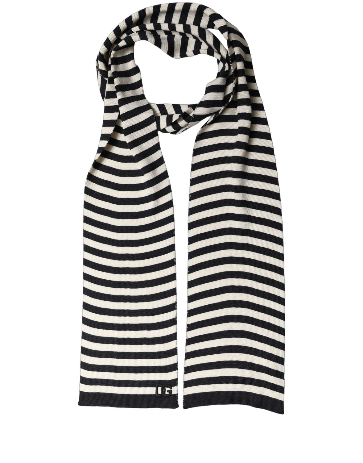 Black White Stripes Silk Knitted Shawl Scarf