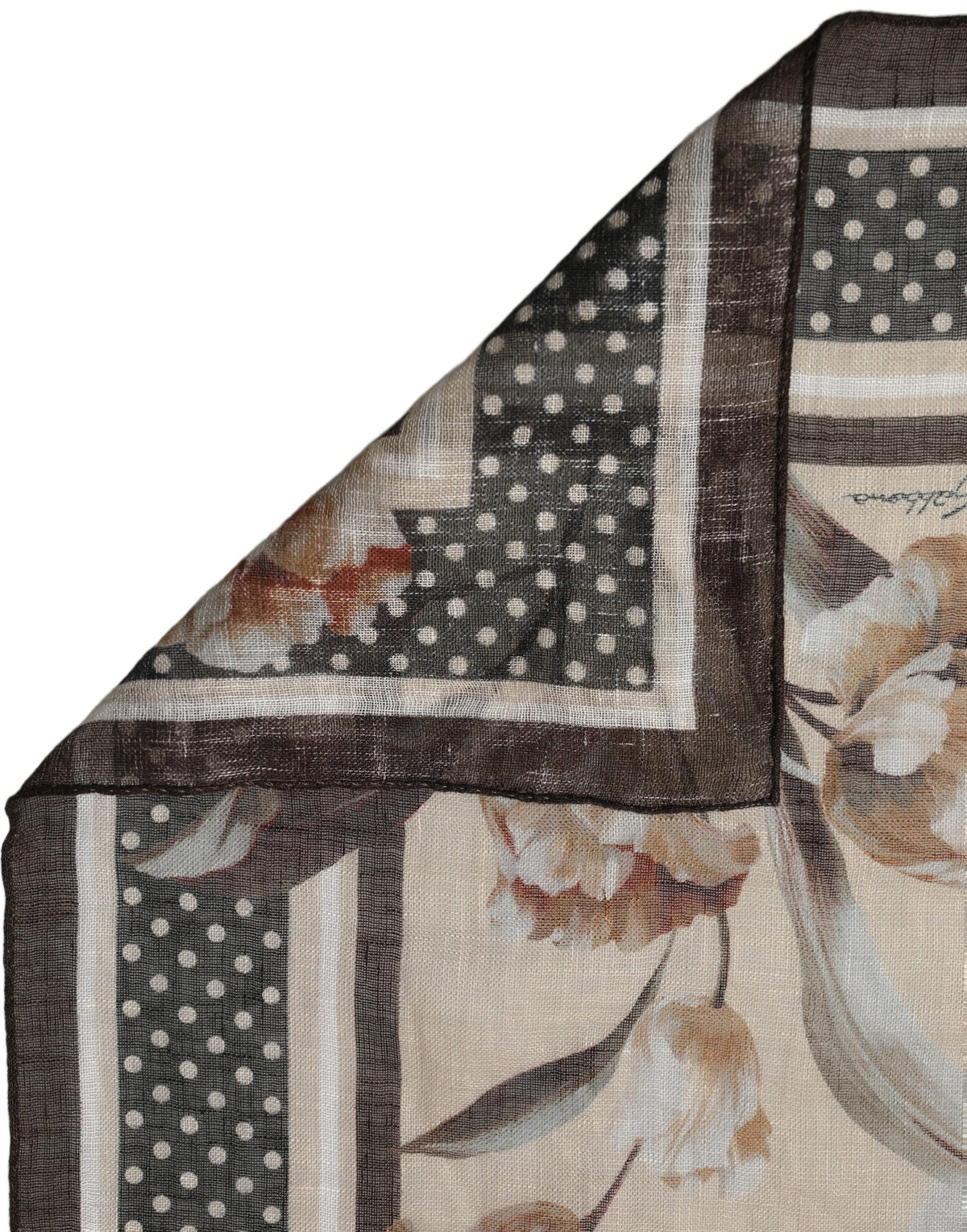 Men Beige Floral Linen Square Foulard Scarf