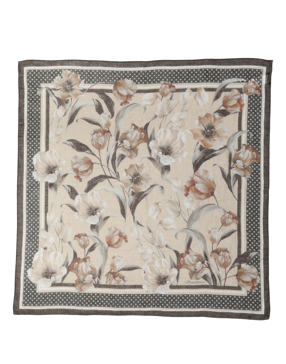 Men Beige Floral Linen Square Foulard Scarf