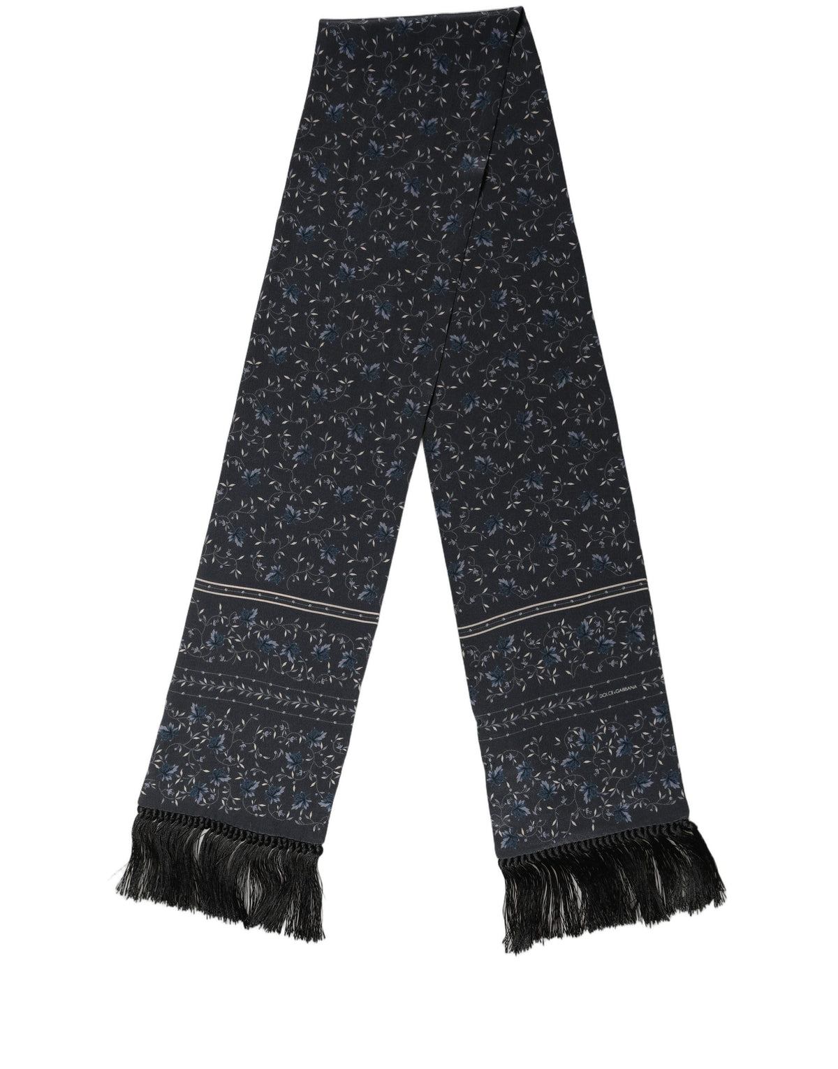 Blue Floral Silk Fringed Neck Shaw Scarf