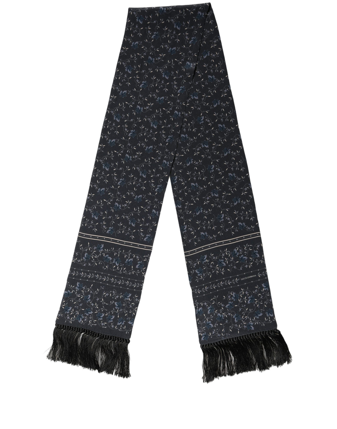 Blue Floral Silk Fringed Neck Shaw Scarf