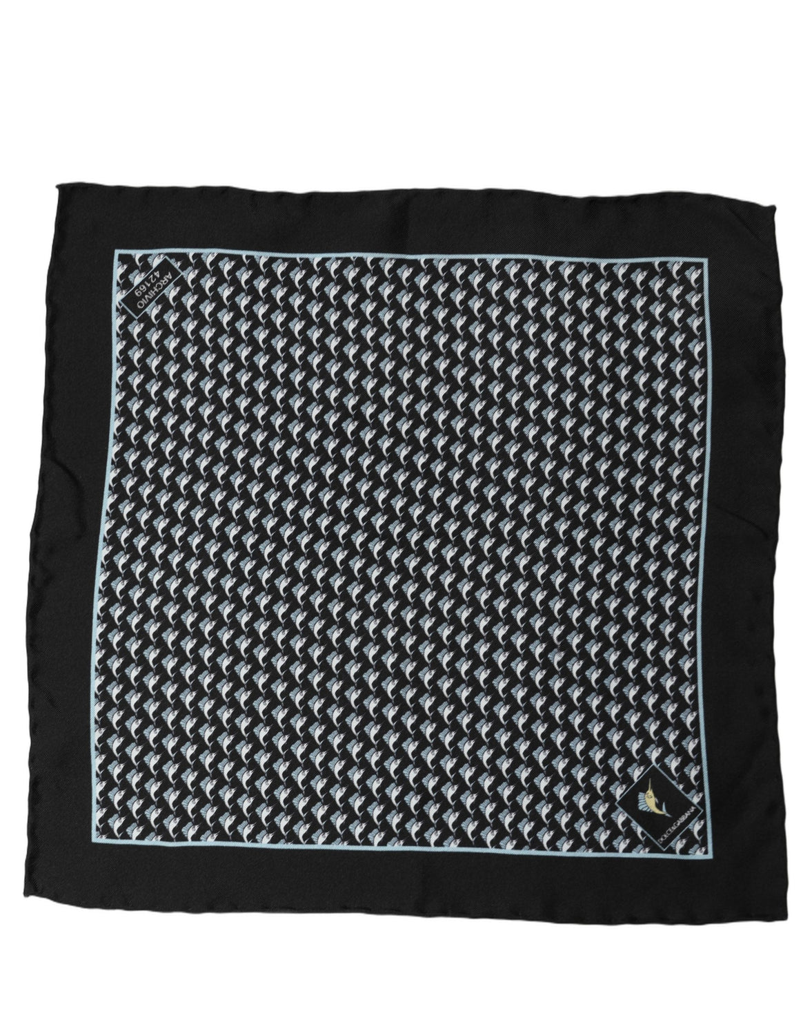 Black Silk Geometric Handkerchief Pocket Scarf