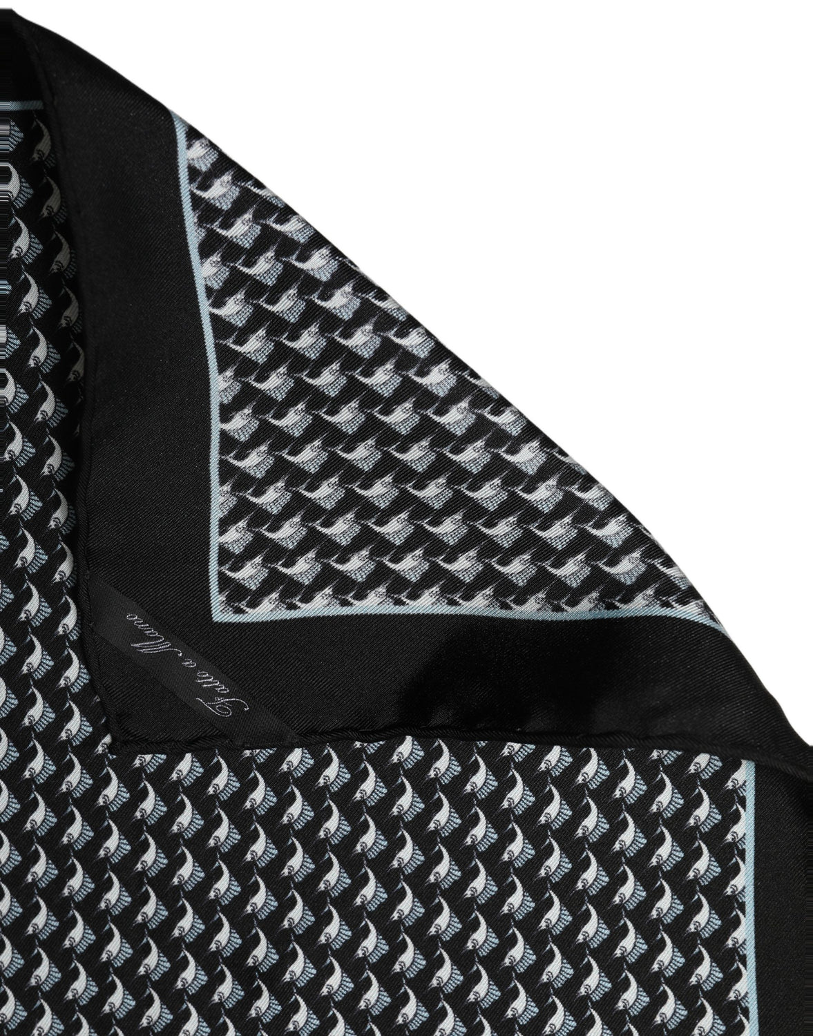 Black Silk Geometric Handkerchief Pocket Scarf
