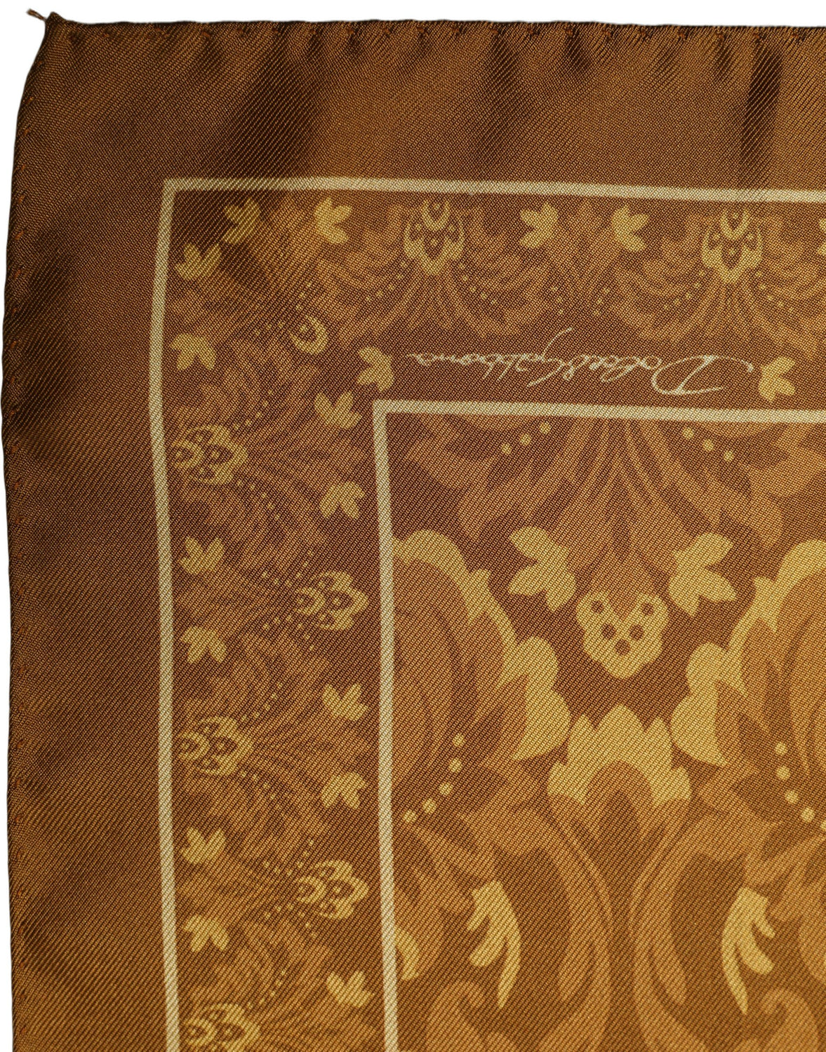 Brown Silk Damask Pocket Square Foulard Scarf
