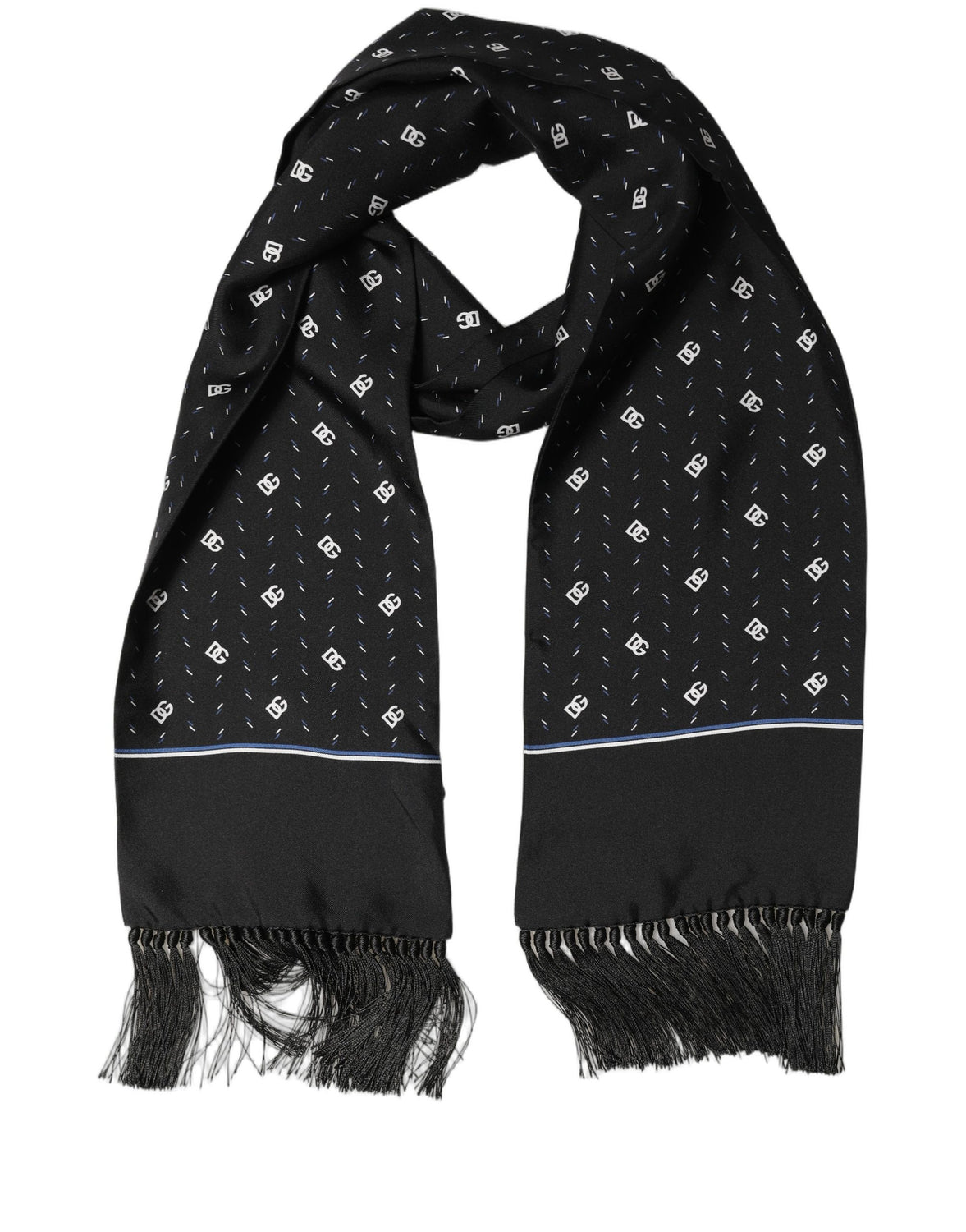 Black Silk DG Logo Men Fringed Shawl Scarf