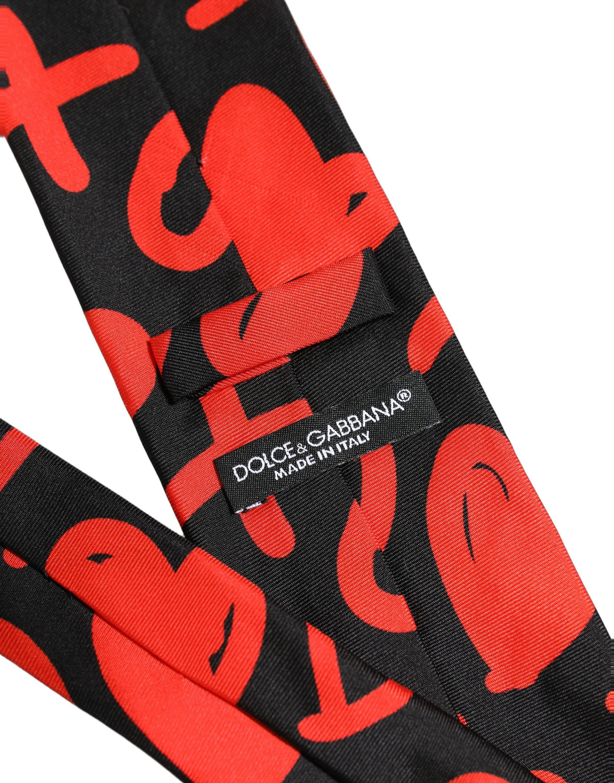 Black Silk Red Graphic Hearts Adjustable Tied Necktie Tie