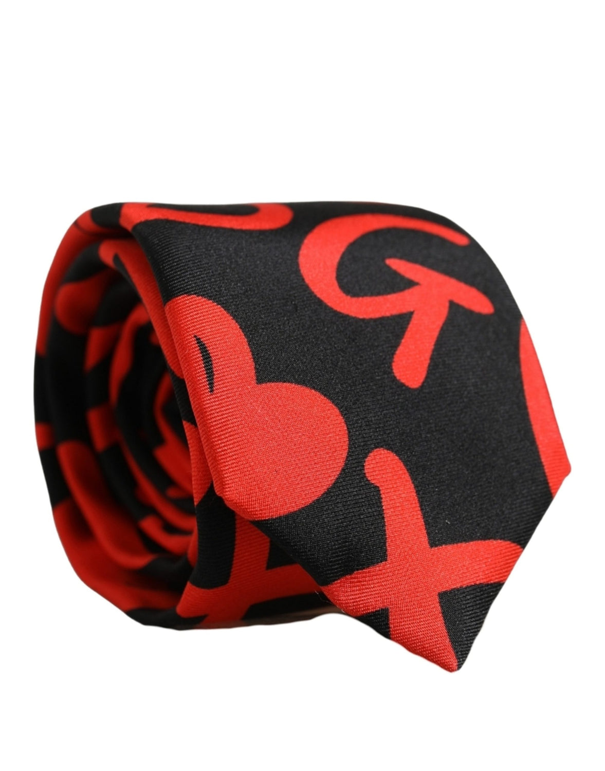 Black Silk Red Graphic Hearts Adjustable Tied Necktie Tie