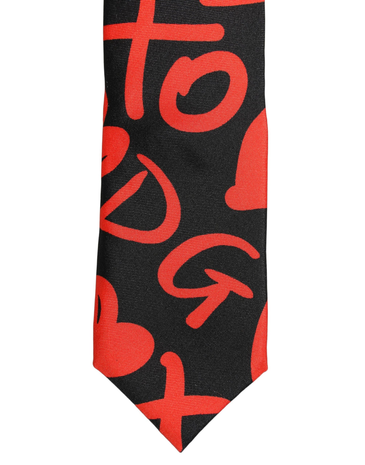 Black Silk Red Graphic Hearts Adjustable Tied Necktie Tie