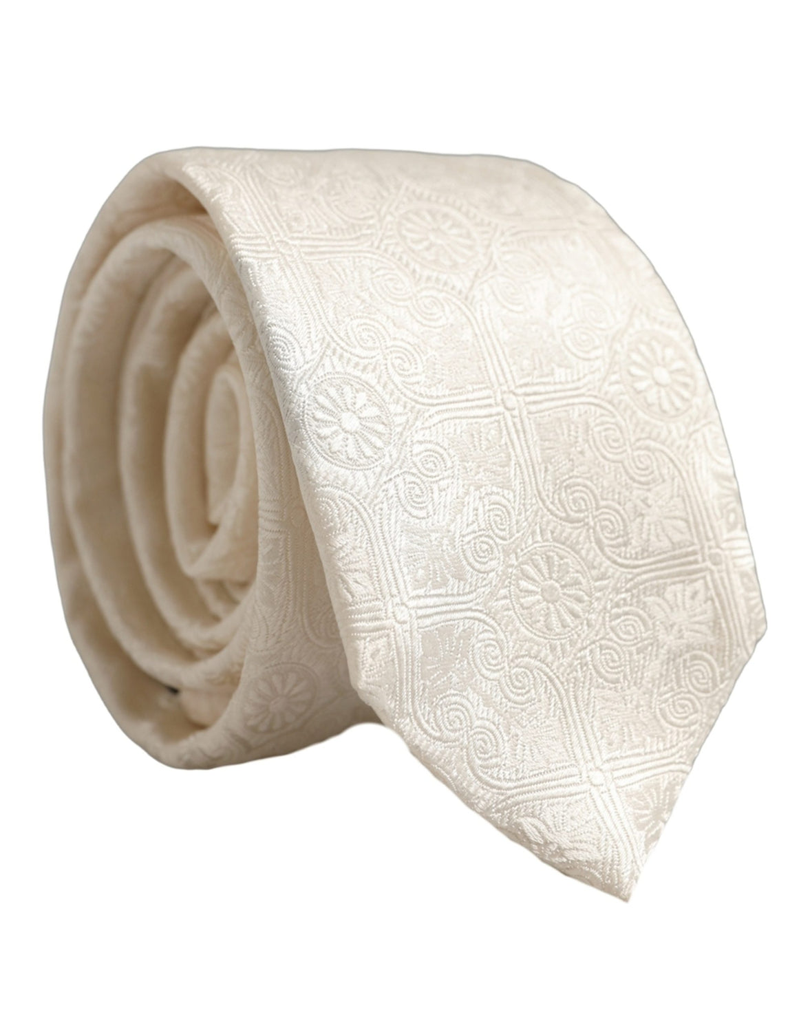 Off White Silk Damask Woven Adjustable Tied Necktie Tie