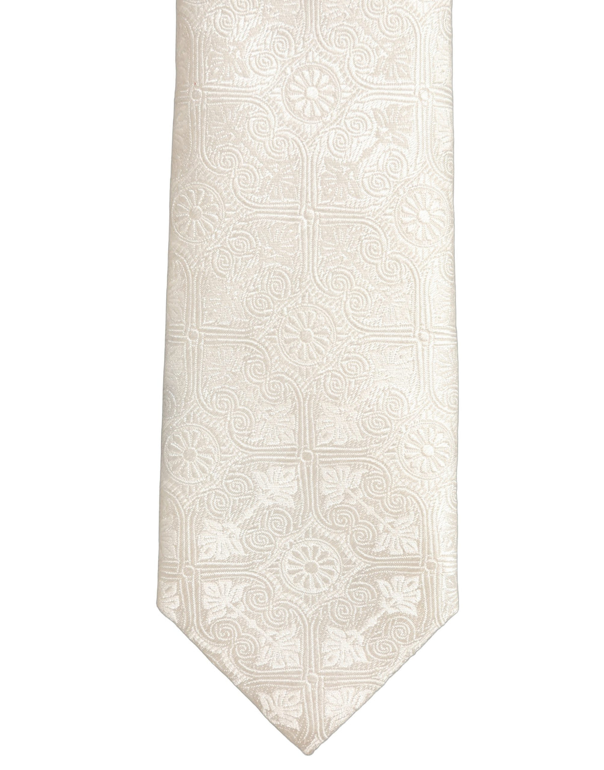 Off White Silk Damask Woven Adjustable Tied Necktie Tie