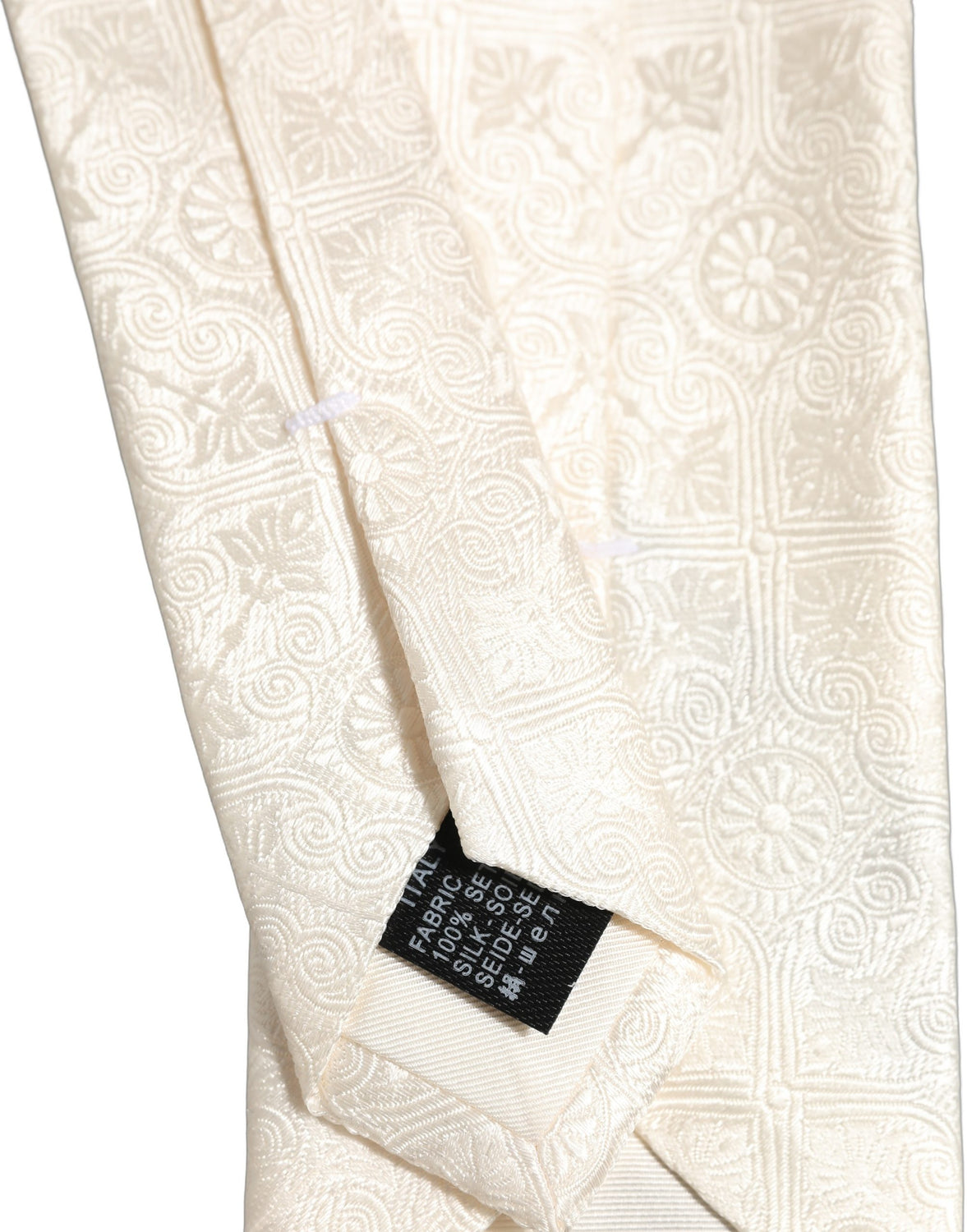 Off White Silk Damask Woven Adjustable Tied Necktie Tie