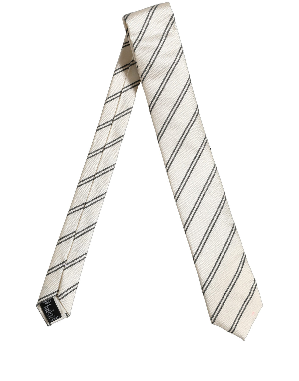 Men Off White Silk Stripes Adjustable Tied Necktie Tie