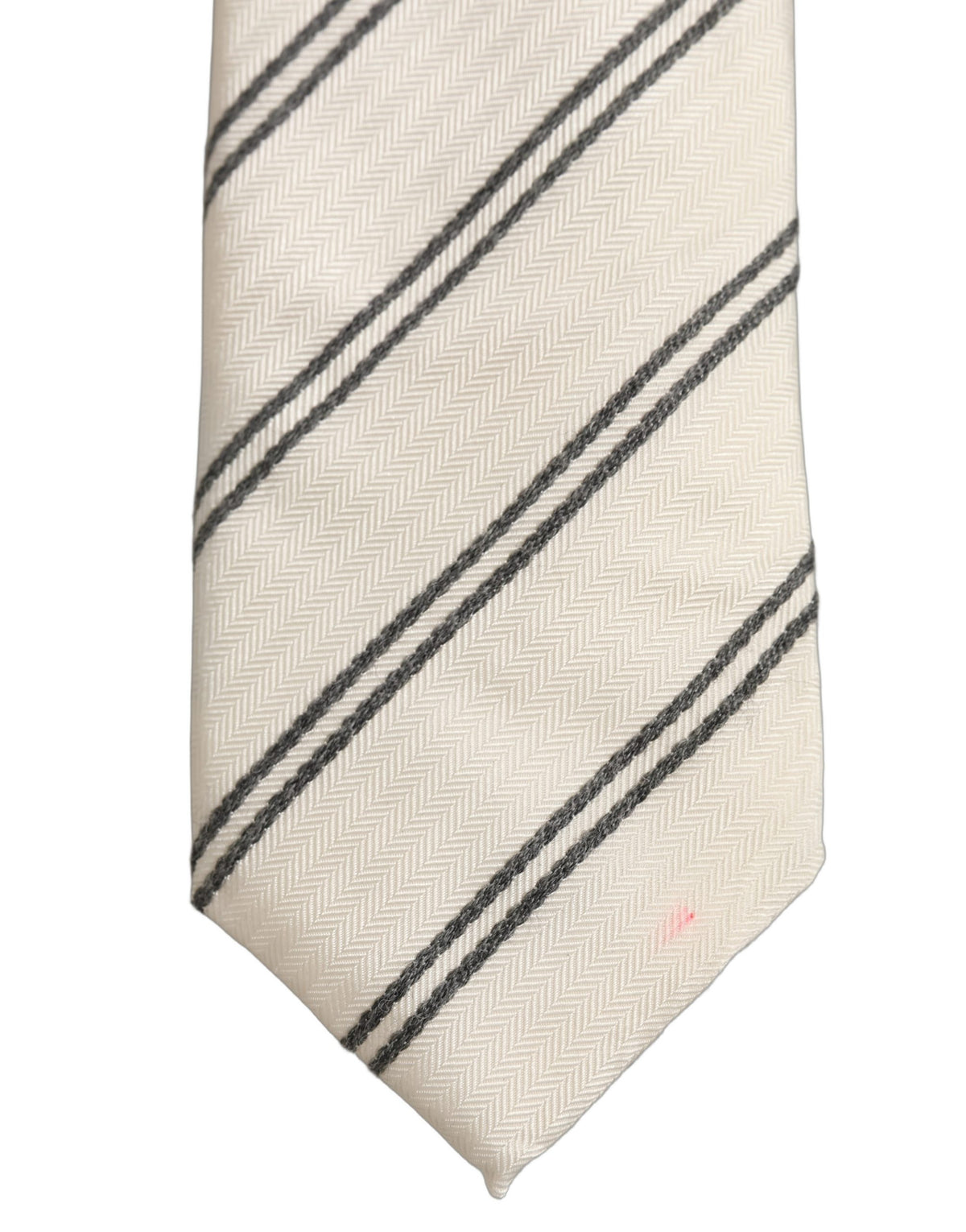 Men Off White Silk Stripes Adjustable Tied Necktie Tie