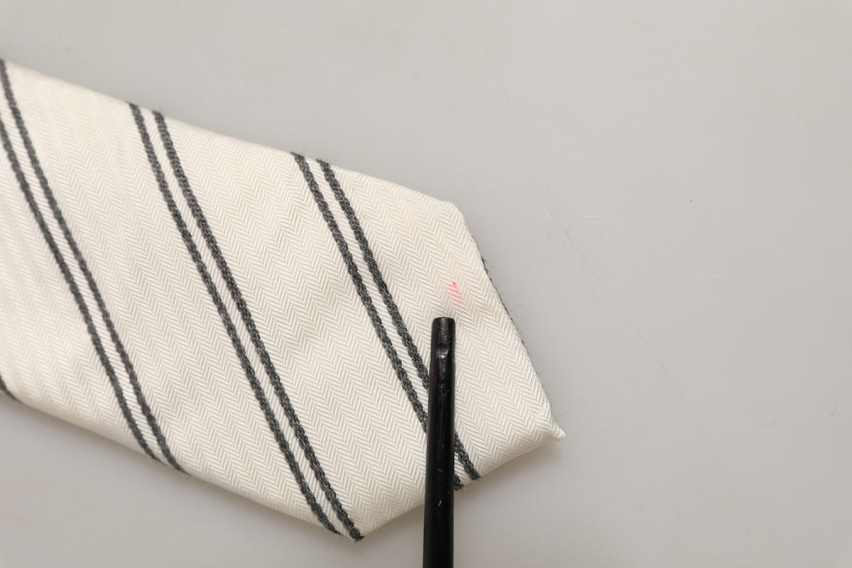Men Off White Silk Stripes Adjustable Tied Necktie Tie