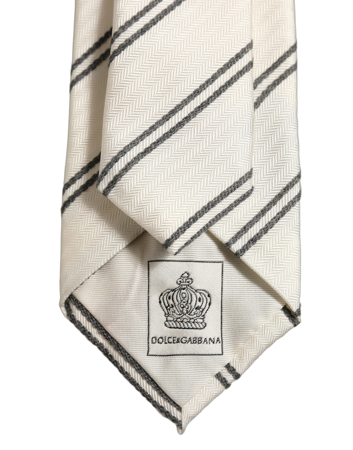 Men Off White Silk Stripes Adjustable Tied Necktie Tie