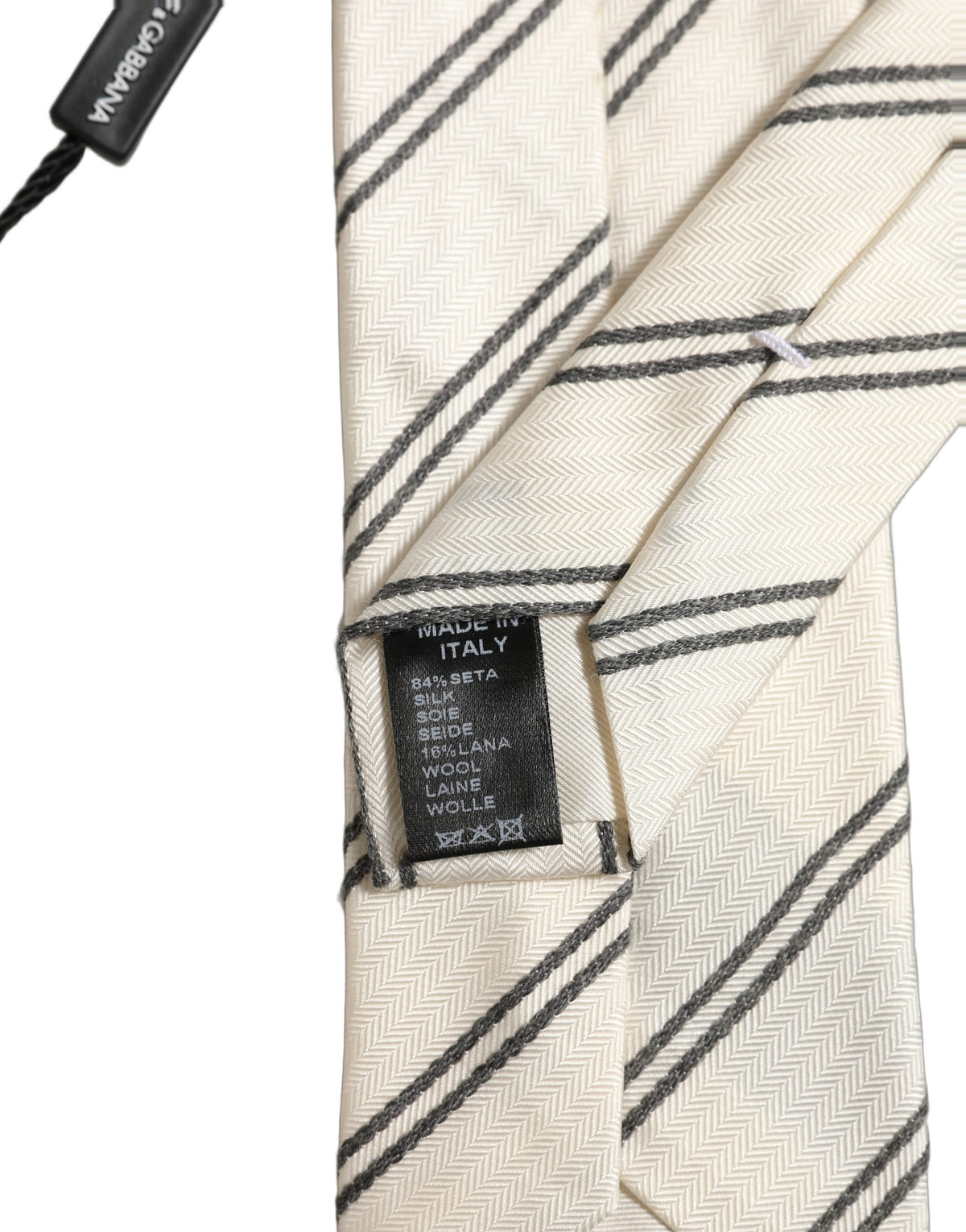 Men Off White Silk Stripes Adjustable Tied Necktie Tie