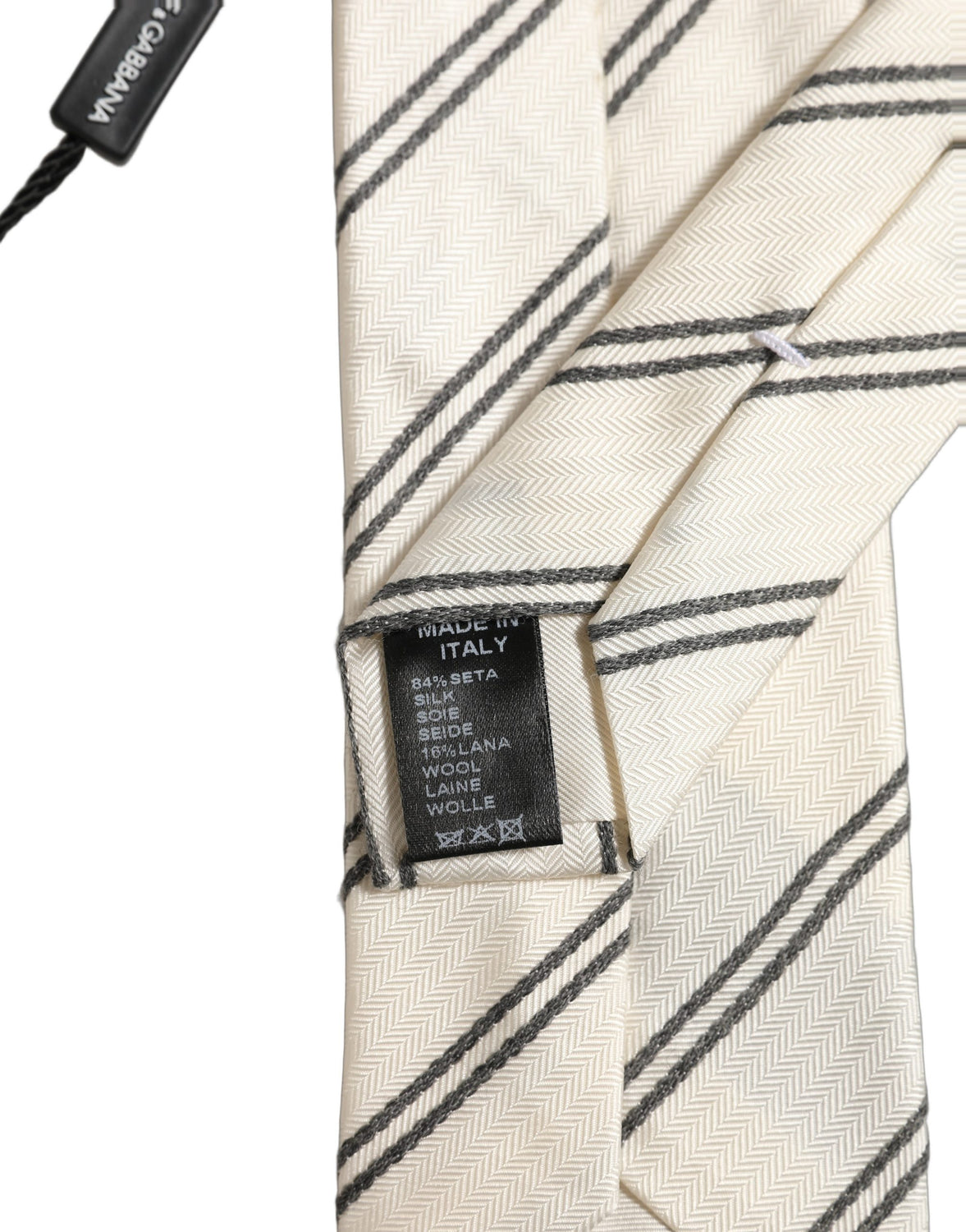 Men Off White Silk Stripes Adjustable Tied Necktie Tie