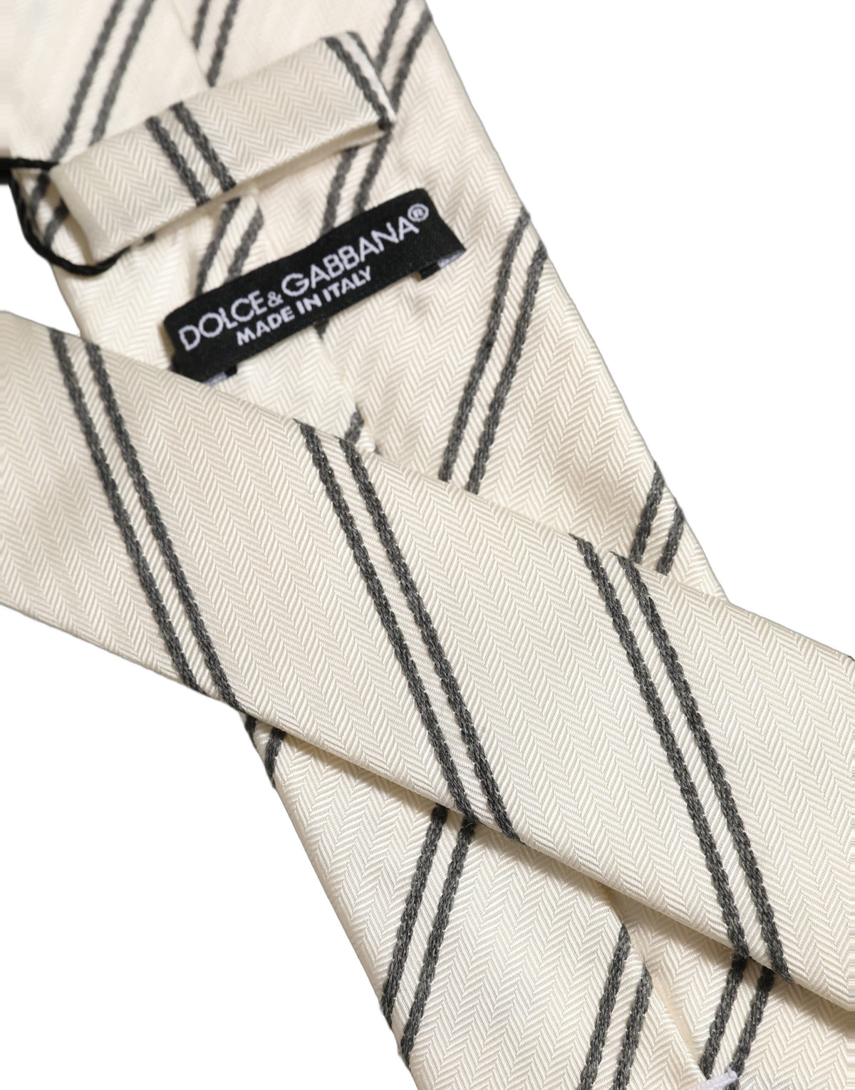 Men Off White Silk Stripes Adjustable Tied Necktie Tie