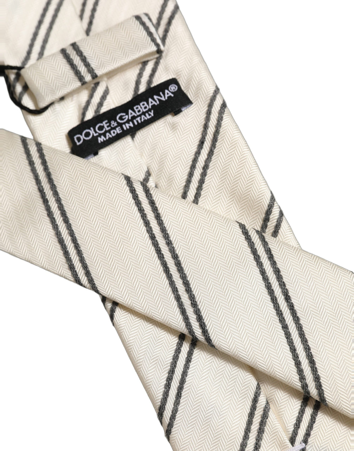 Men Off White Silk Stripes Adjustable Tied Necktie Tie