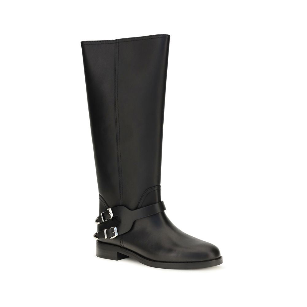 Black Calf Leather Bos Taurus Flat Boots