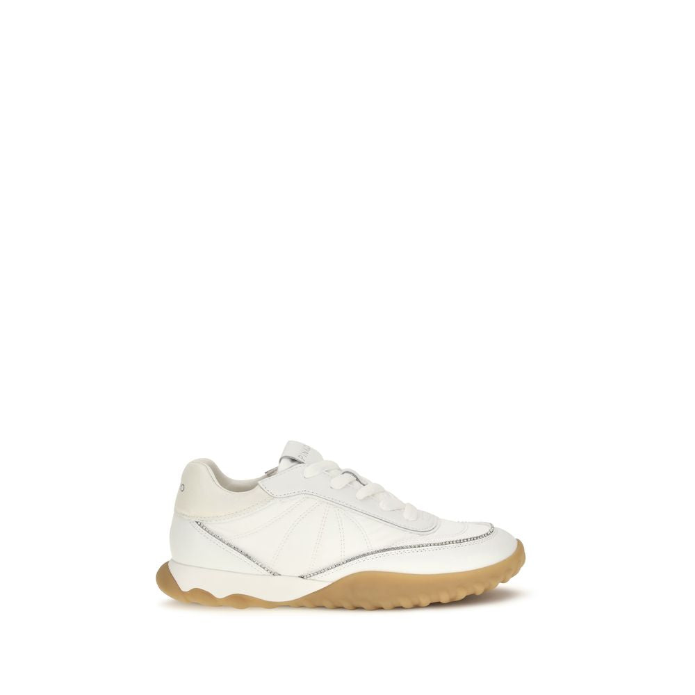 White Fabric Low Top Sneakers