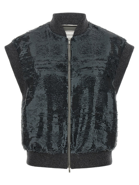 Gray Polyester Sleeveless Jacket