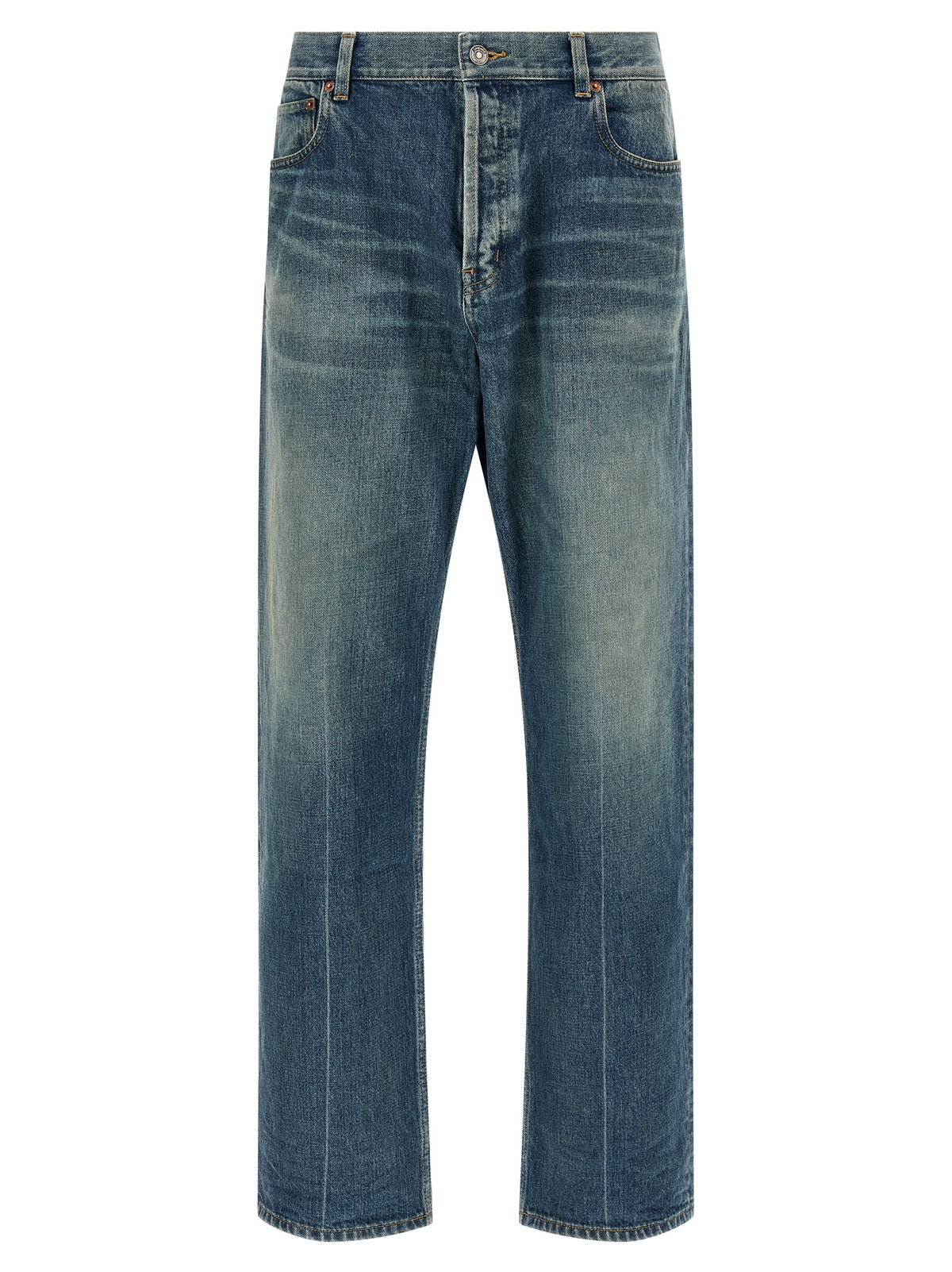 Blue Cotton Tapered Jeans