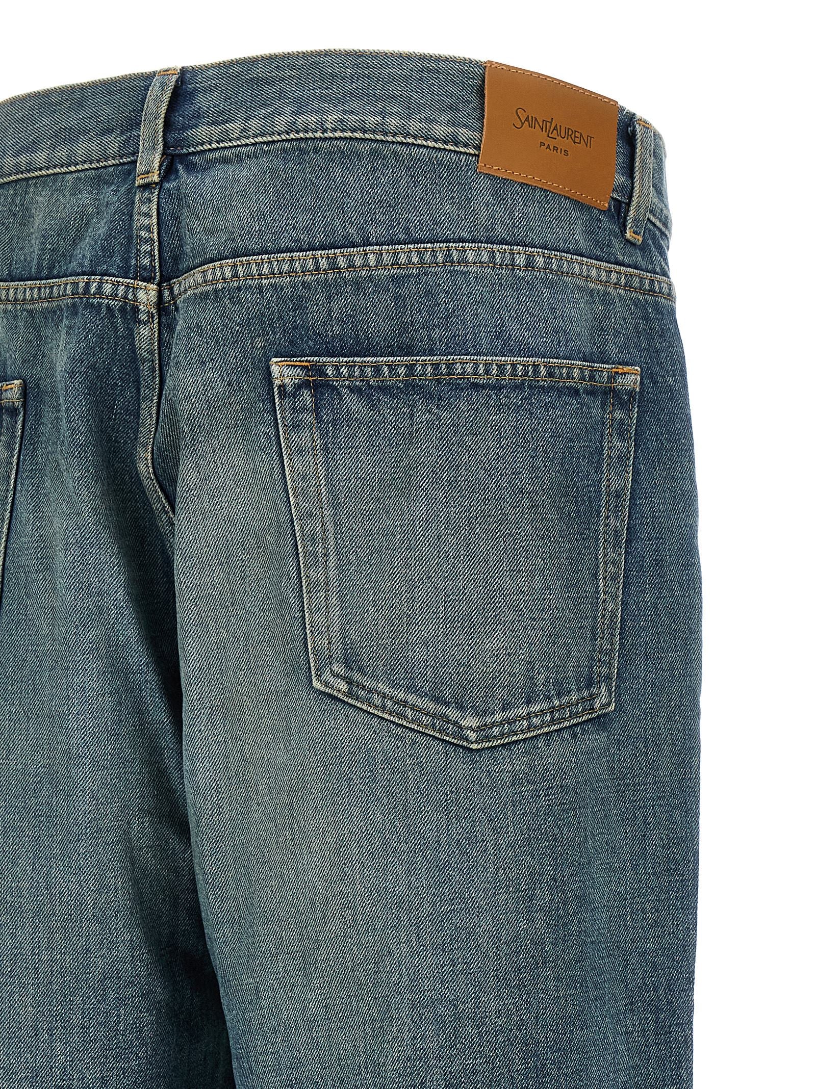 Blue Cotton Tapered Jeans