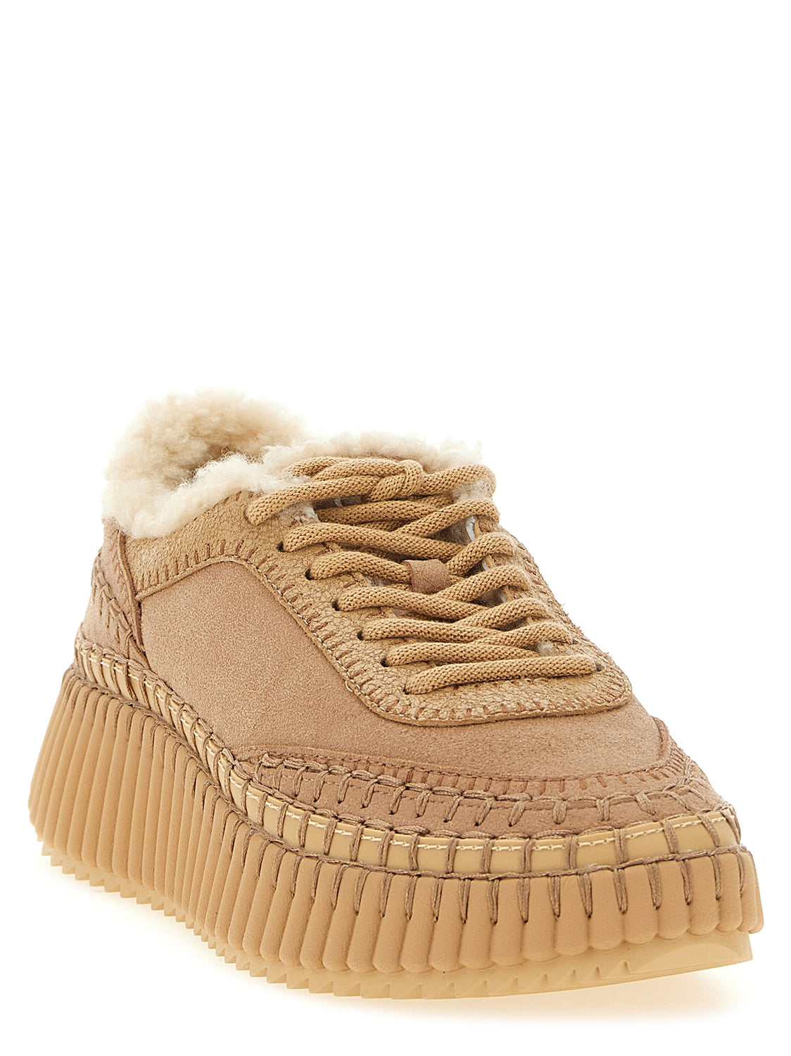 Beige Lambskin Chunky Sneakers