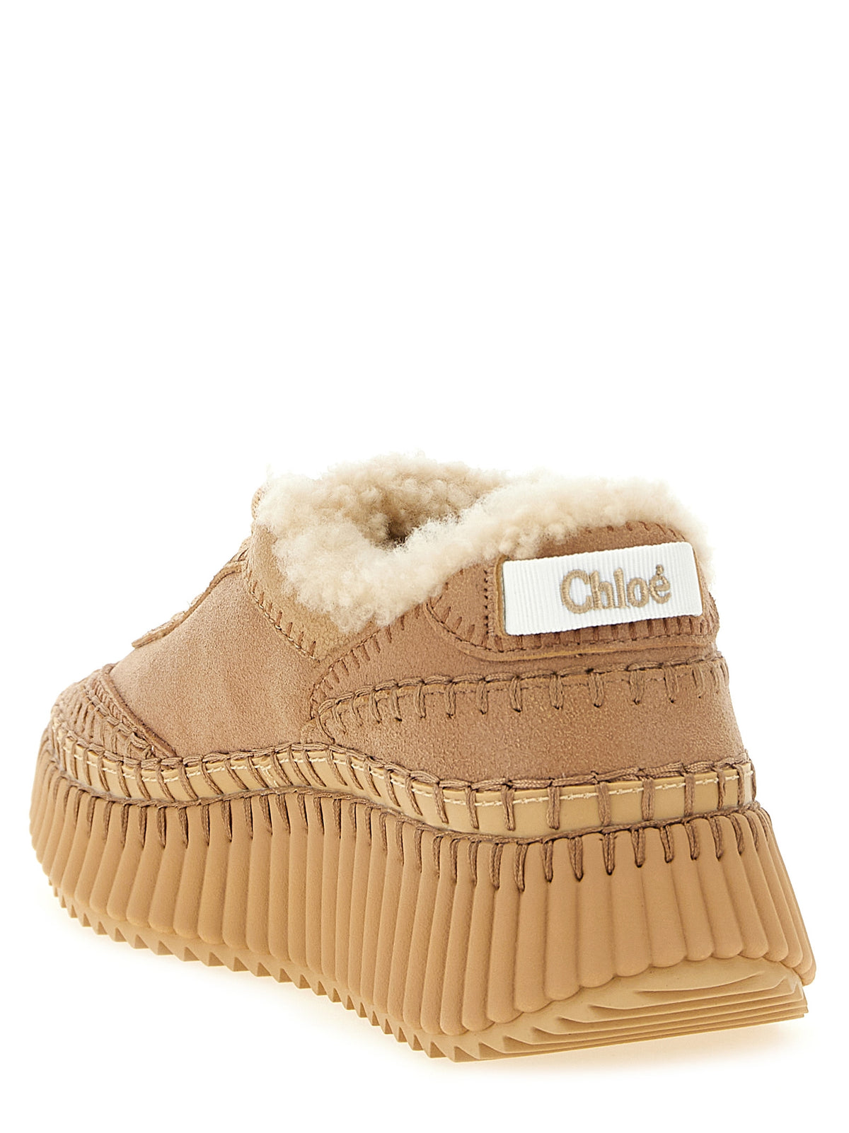Beige Lambskin Chunky Sneakers