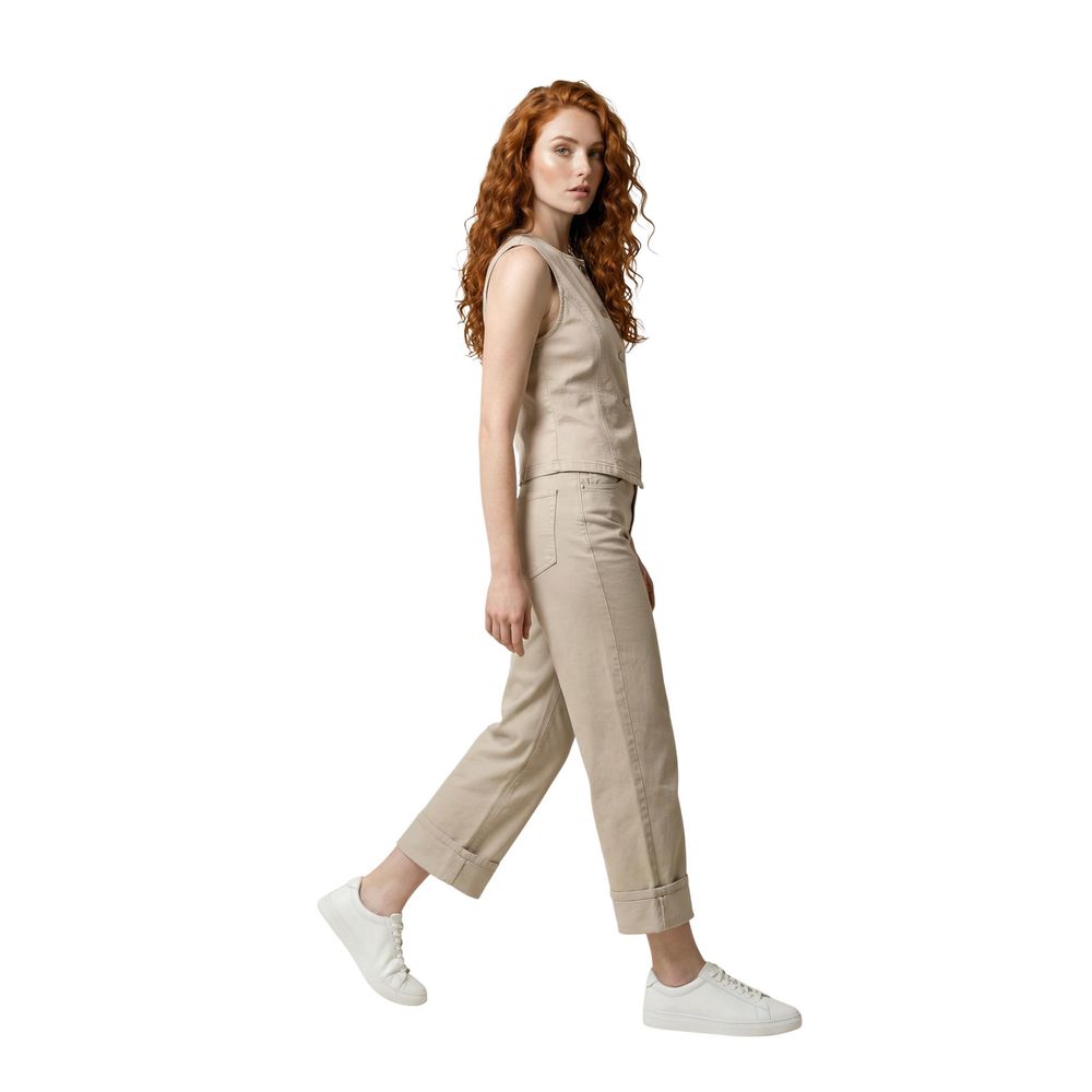 Beige Cotton Mom Jeans
