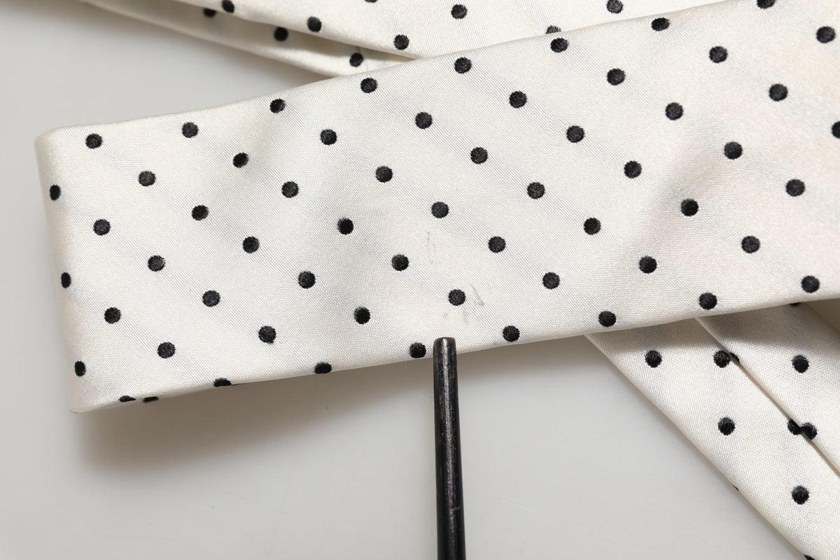 Men White Silk Polka Dot Adjustable Tied Necktie Tie