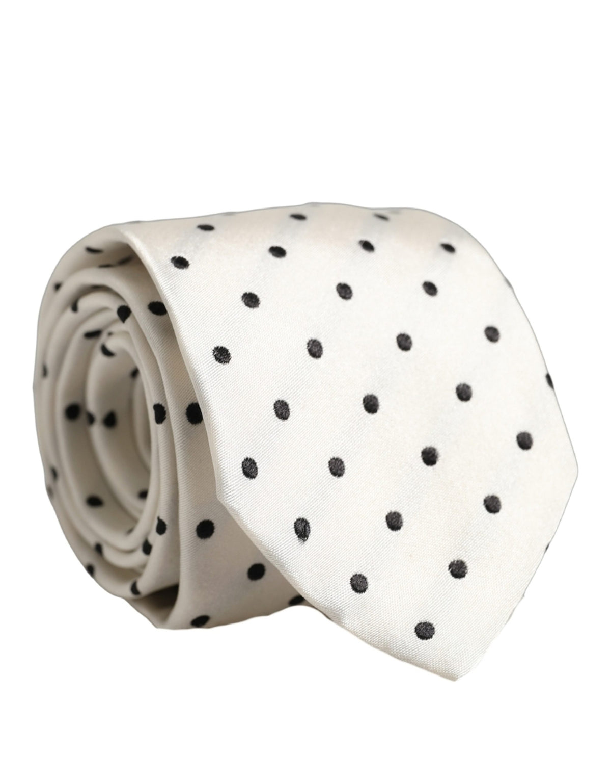 Men White Silk Polka Dot Adjustable Tied Necktie Tie
