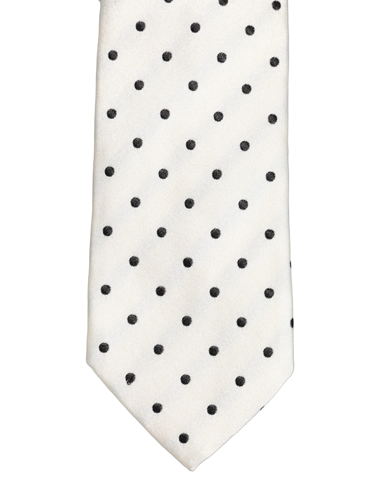 Men White Silk Polka Dot Adjustable Tied Necktie Tie