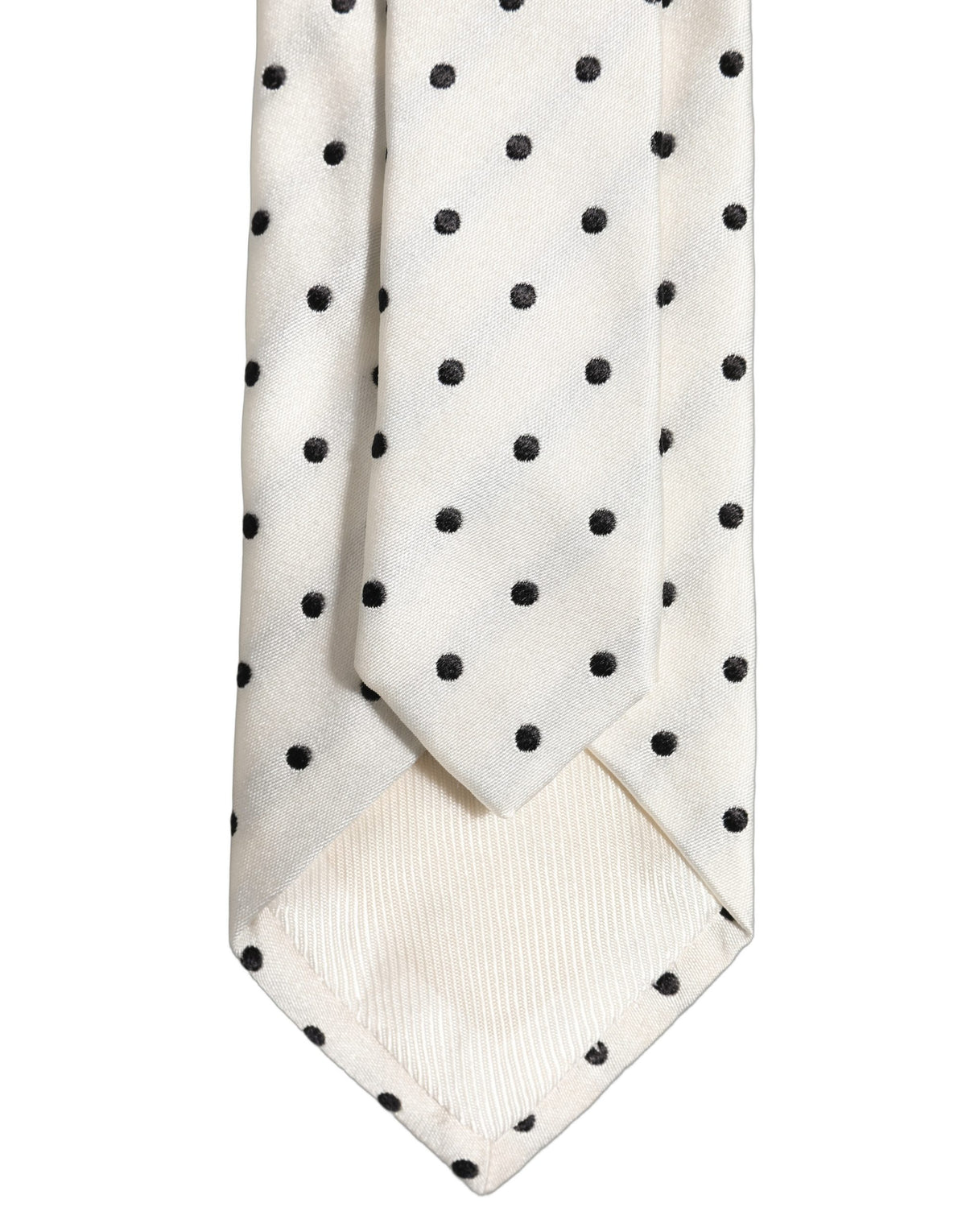 Men White Silk Polka Dot Adjustable Tied Necktie Tie