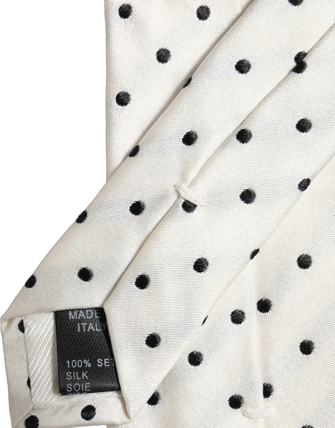 Men White Silk Polka Dot Adjustable Tied Necktie Tie
