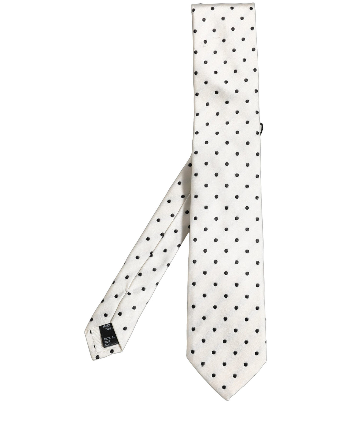 Men White Silk Polka Dot Adjustable Tied Necktie Tie