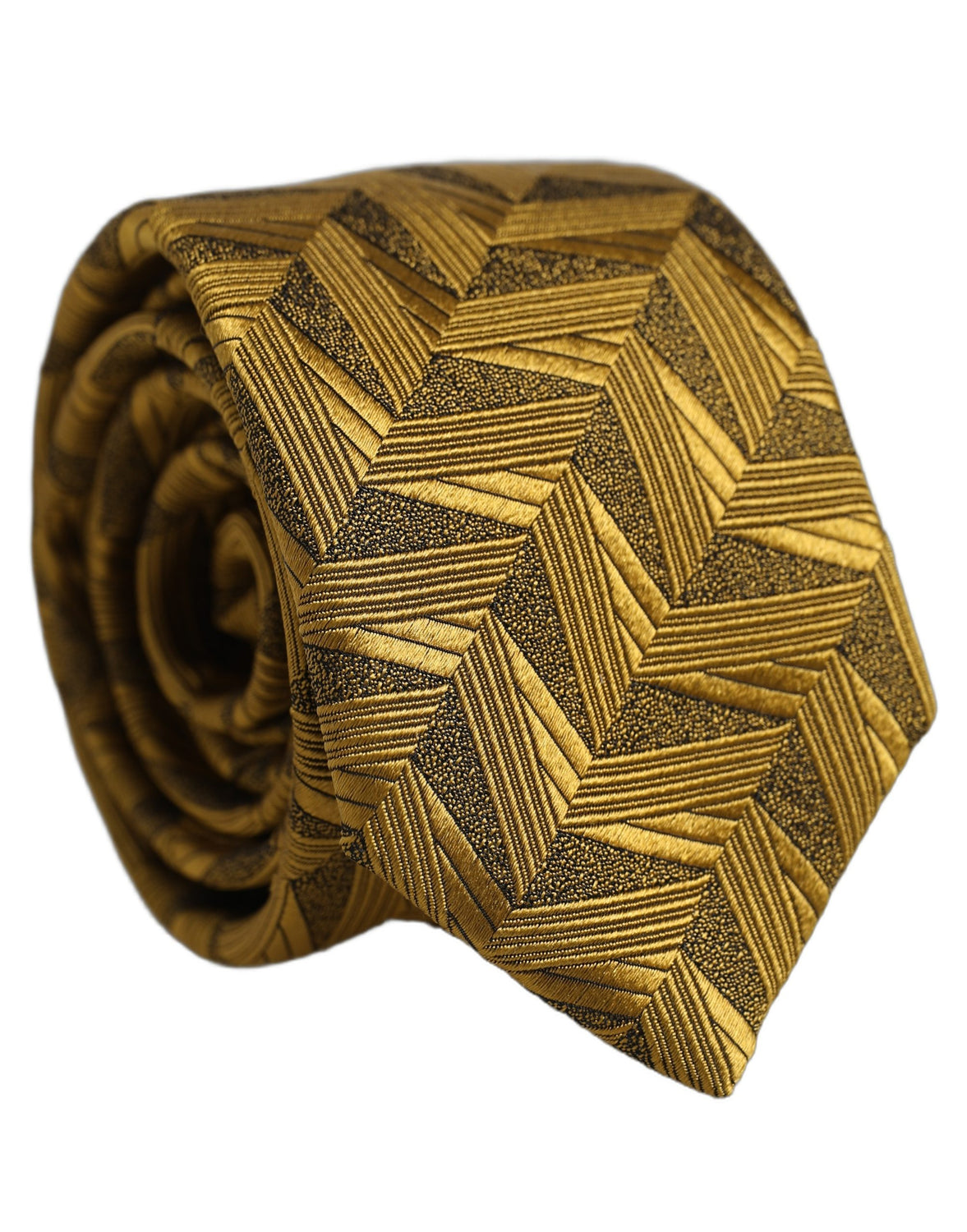 Men Gold Silk Woven Patterned Adjustable Tied Necktie Tie