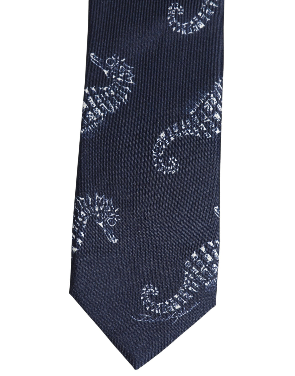 Dark Blue Silk Seahorse Print Adjustable Tied Necktie Tie